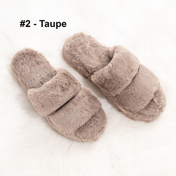 Soda Shoes - COZY Taupe Faux Fur Slides Slipper